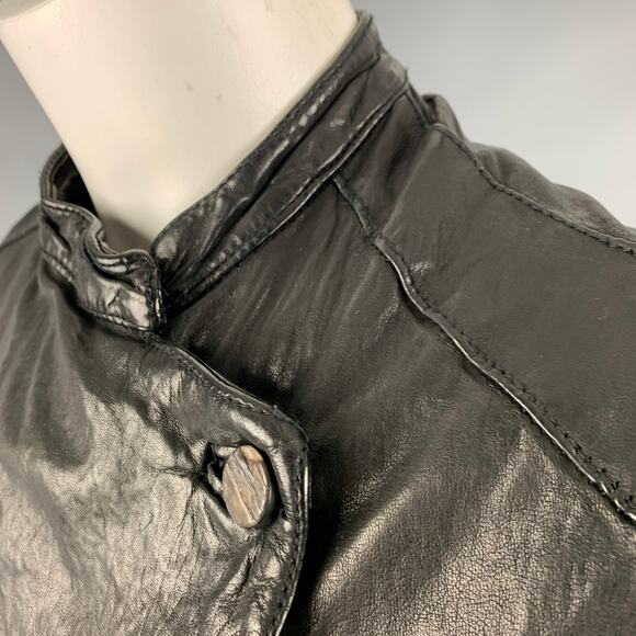GIORGIO BRATO Size 4 Black Leather Button Up Jacket - Picture 7 of 11